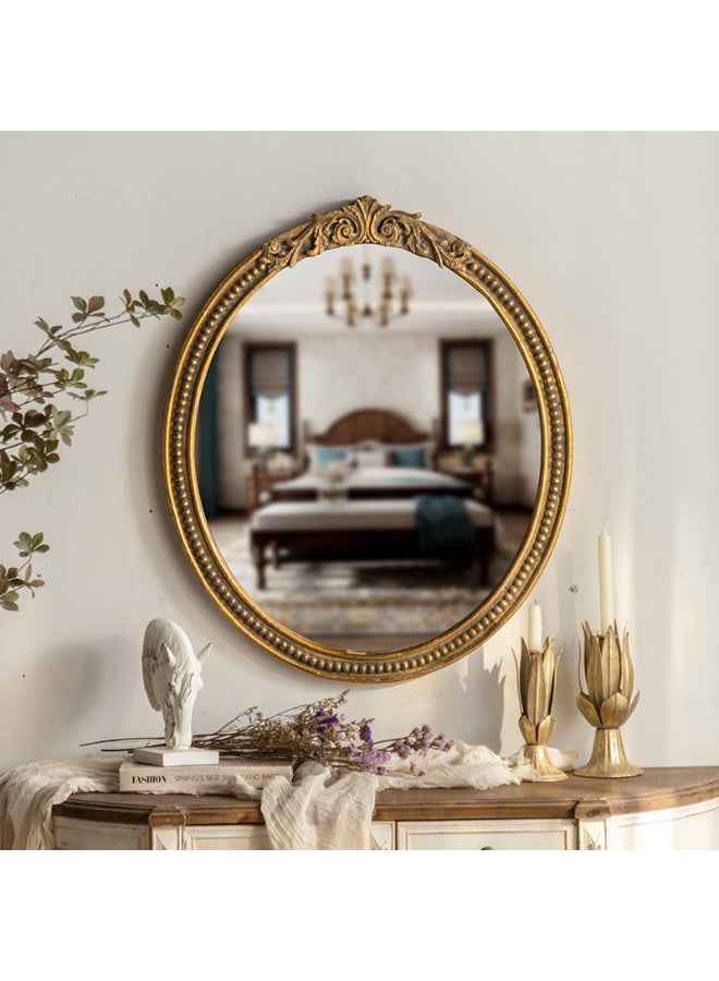 غوغا مرآة حائط دائرية ذهبية فاخرة 60×60 سم، مرآة ديكور بإطار محفور أنيق للمدخل وغرفة النوم وغرفة المعيشة وطاولة الزينة، انعكاس HD عالي الوضوح لتزيين المنزل - Image 4